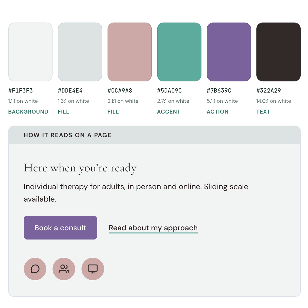 A trauma-informed palette and type board